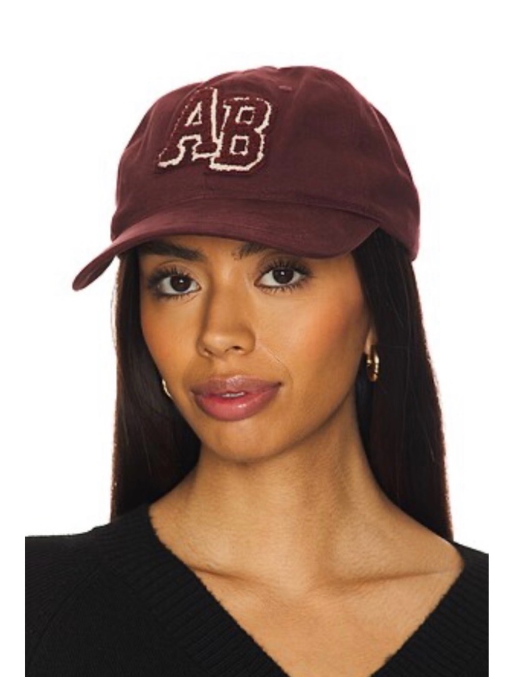 Anine Bing Jeremy Baseball Cap Letterman in Dark Burgundy - Picture 1 of 3